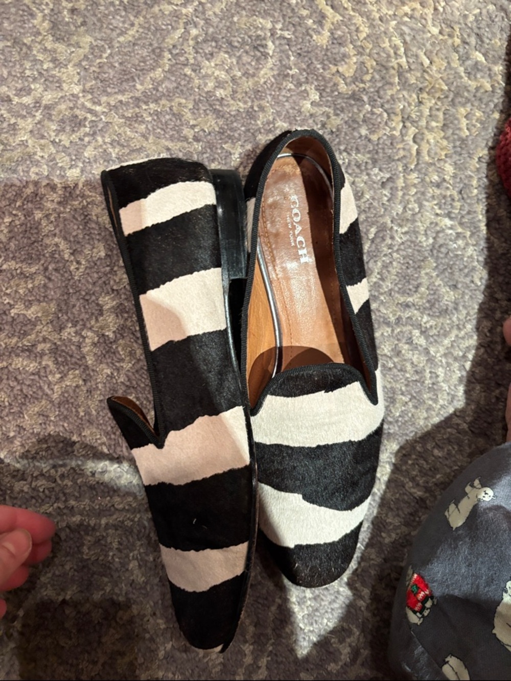 COACH Black and Cream Striped Women's Loafers - Picture 4 of 8